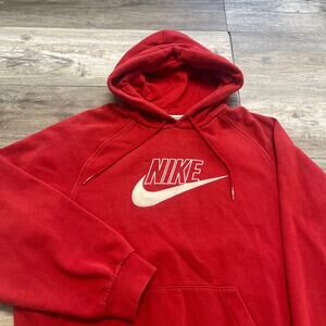 Vintage Y2K‎ 2000's Nike Red Mens M Hoodie Chest Brand Spellout Sweatshirt